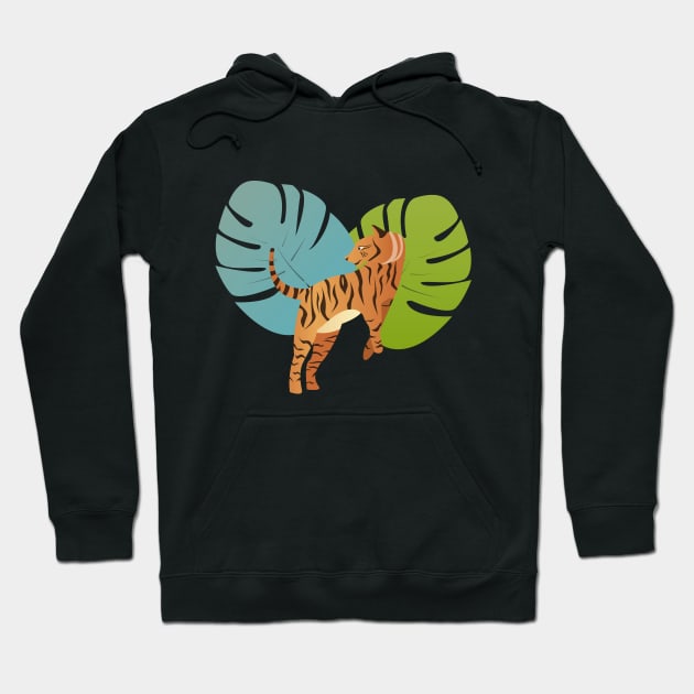 Tiger with jungle leaves background Hoodie by JDP Designs